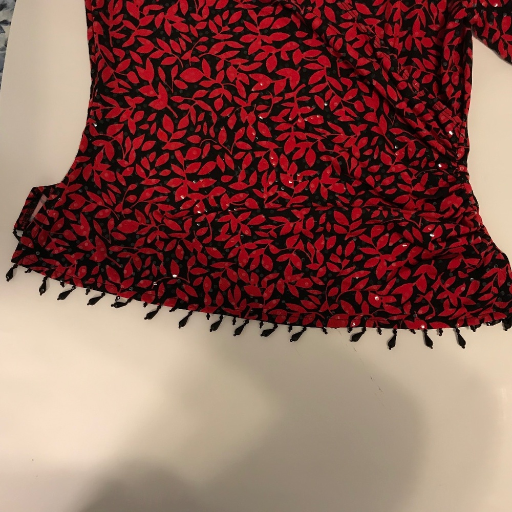 Beautiful MSK Red & Black Wrap-Style Blouse M - Picture 4 of 9
